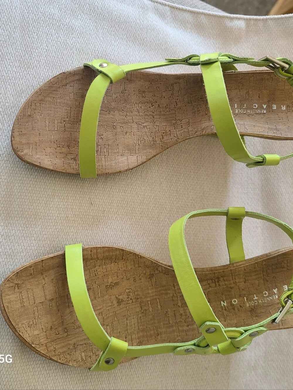 Kenneth COLE Reaction Women’s Lime Green Leather Cork Wedge Sandals